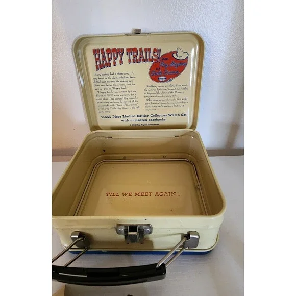 Roy Rogers Leather Fossil Watch Bolo Small Tin Lunch Snack Box Authentic